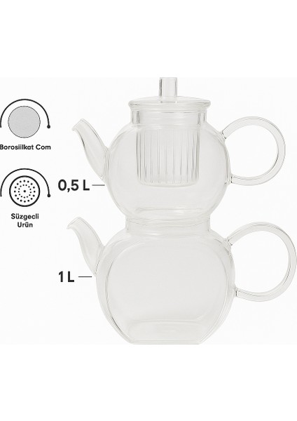 Süzgeçli Borosilikat Cam Çaydanlık - 500 ml & 1000 ml