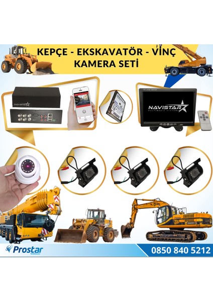 Ekskavatör Dozer Greyder Vinç Kepçe Uzaktan Izlemeli 4 Kameralı 320 GB Harddisk Kamera Seti