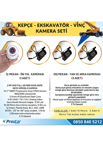 Ekskavatör Dozer Greyder Vinç Kepçe Uzaktan Izlemeli 4 Kameralı 320 GB Harddisk Kamera Seti