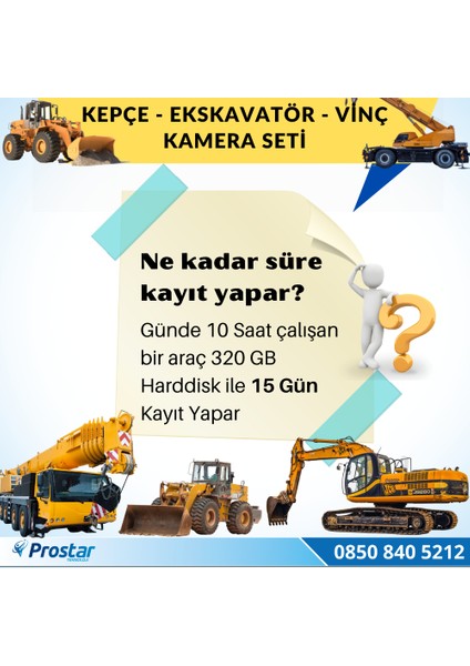 Ekskavatör Dozer Greyder Vinç Kepçe Uzaktan Izlemeli 4 Kameralı 320 GB Harddisk Kamera Seti