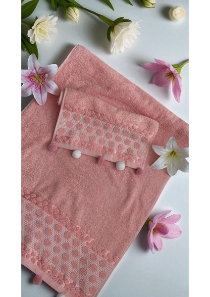Analı Kızlı Pomponlu 2 Li Havlu Set