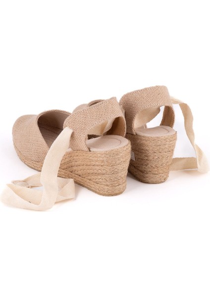 Gerçek Elişi Arkası Açık Geniş Ipli Dolgu Topuk Keten Kadın Espadril Handmade indirimleri