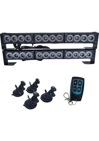 21 Fonksiyonlu Çakar Lamba Sarı Sarı 2'li Set Vantuzlu Kumandalı 12-36V 72W