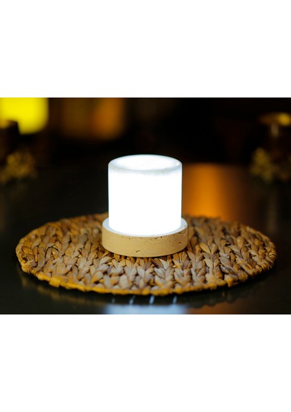 Candela 13CM Mermer ve Traverten Masa Lambası, Mermer Abajur, Lüks Gece Lambası (Led Lamba Dahil)