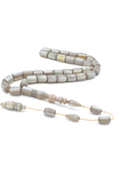 Ahmet Emin Yapımı Imamesi Halkalı Simli Gri Sıkma Kehribar Tesbih