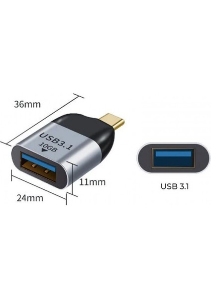 USB Dişi 3.1 To Type C Erkek 3.1 10GB Type C Otg Şarj ve Data Adaptörü