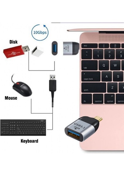 USB Dişi 3.1 To Type C Erkek 3.1 10GB Type C Otg Şarj ve Data Adaptörü