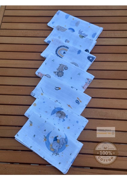 Ftbabycollection Müslin Ağız Mendili , Ağız Bezi %100 Pamuk Çift Katlı 7'li Paket 22X20 cm