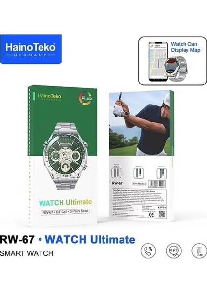 RW67 Watch Ultimate Akıllı Saat Harita Okuma Özellikli 3 kordonlu (Metal-Deri-Silikon) indirimleri