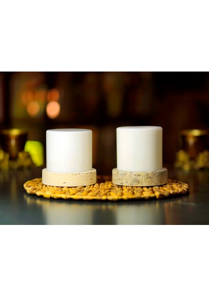 Candela 13CM Mermer ve Traverten Masa Lambası, Mermer Abajur, Lüks Gece Lambası (Led Lamba Dahil)