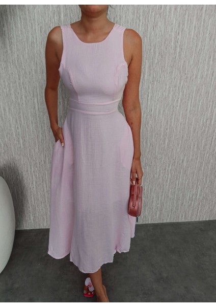 Kalın Askı Keten Cepli Elbise modelleri