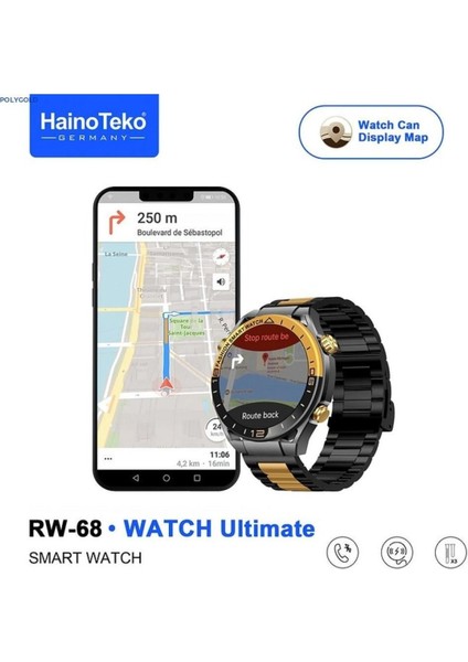 RW68 Watch Ultımate Çok Fonksiyonlu Akıllı Saat Metal Kasa 3 Kordonlu (Metal - Deri - Silikon)