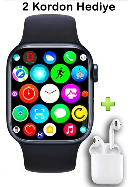 Ultra 9 Max Akıllı Saat + Bluetooth Kulaklık Hediyeli Set (42MM - 2 Silikon Kordon Hediye)