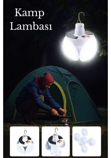 Solar Panelli Şarjlı Çift Bataryalı 5li Katlanabilir Acil Durum Kamp Lambası Basit Kullanım