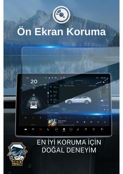 Tesla Model Y Juniper 2025 Parmak İzi Önleyici Nano Ekran Koruyucu Ön ve Yolcu Ekranı İçin 2in1 (Ön 15,4"/Arka 8)" Dokunmatik Ekran Temperli Cam Koruyucu