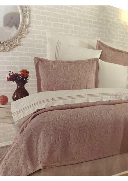 Modern Yatak Örtüsü Seti 9 Parça Pudra