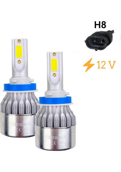 Güçlü Xenon LED H8 Far Ampulü - 3200 Lümen - 6000K Beyaz