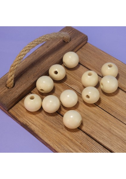 Vernikli Krem Ahşap Boncuk 20 mm Işlenmemiş Ahşap Boncuk 1 kg