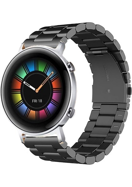 Huawei Watch Gt2 42MM Uyumlu Kordon Klasik Baklava Model Paslanmaz Çelik Metal Kayış