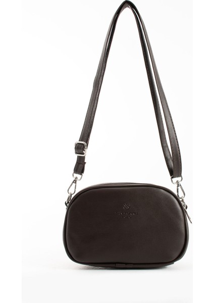 Kadın Deri Ayarlanabilir Çapraz Askılı 2 Gözlü Koyu Kahverengi Omuz Çantası