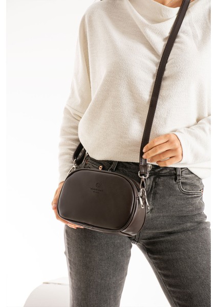 Kadın Deri Ayarlanabilir Çapraz Askılı 2 Gözlü Koyu Kahverengi Omuz Çantası fiyatları