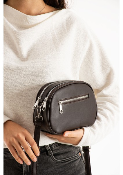 Kadın Deri Ayarlanabilir Çapraz Askılı 2 Gözlü Koyu Kahverengi Omuz Çantası modelleri