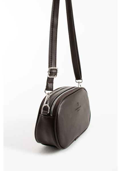 Kadın Deri Ayarlanabilir Çapraz Askılı 2 Gözlü Koyu Kahverengi Omuz Çantası indirimleri