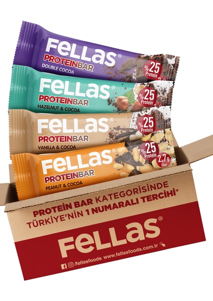Protein Bar 4'lü Deneme Paketi - Duble Kakaolu, Yer Fıstıklı ve Kakaolu, Fındıklı ve Kakaolu, Vanilya ve Kakaolu Protein Bar