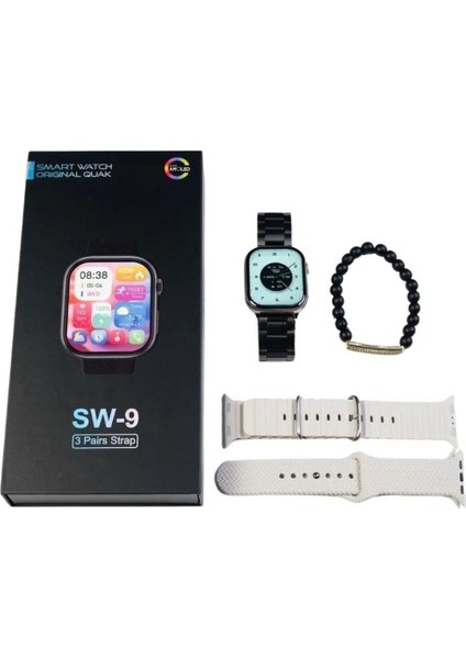 Sw9 Amoled Ekranlı Akıllı Saat 3 Kordonlu ve Boncuk Bileklik Hediyeli