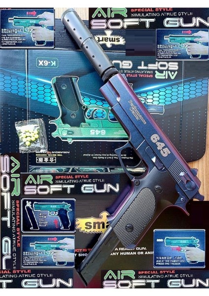 Elite Boncuk Tabanca Diecast Ful Demir Gövdeli Kutulu Oyuncak Metal Silah Üst Sürgü Çekilir 1 Adet