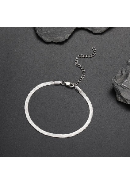 Erkek Çelik Bileklik Italyan Ezme Zincir Su Geçirmez Dayanıklı Gümüş Renk Kutulu modelleri
