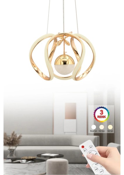 Istanbul Avize Bigiee Ledli Üç Renk Gold Lüx Modern LED Avize
