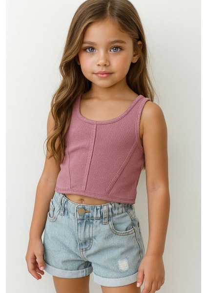 Kaşkorse Kız Çocuk Crop - Gül kurusu