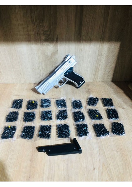 Elite Gold-Siyah ve Gümüş Renk Boncuklu Oyuncak Tabanca 1 Adet + 21 Paket Boncuk 1 Adet