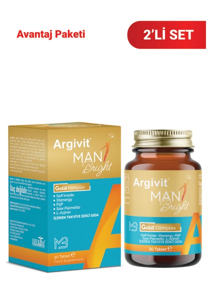 Man Bright Tablet 2’li Paket ( Cüce Palmiye (Saw Palmetto), Safran, Isırgan ve L-Arjinin ) 30 Tablet