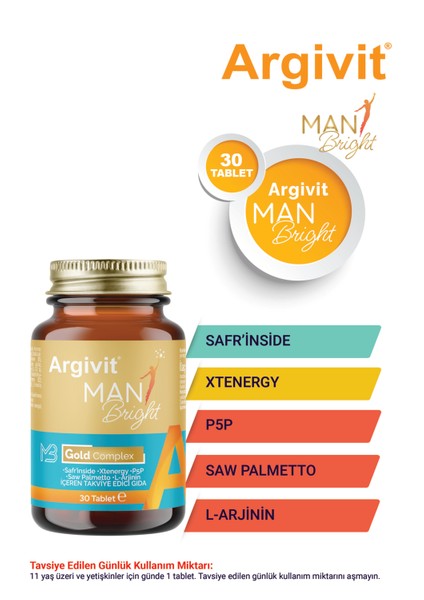 Man Bright Tablet 2’li Paket ( Cüce Palmiye (Saw Palmetto), Safran, Isırgan ve L-Arjinin ) 30 Tablet