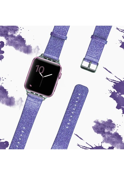 Ally Apple Watch 7-8 41MM 6-5-4 40MM Kordon Kayış Parlak Deri 3-2-1 38MM-(5775) - FKU6245-2613