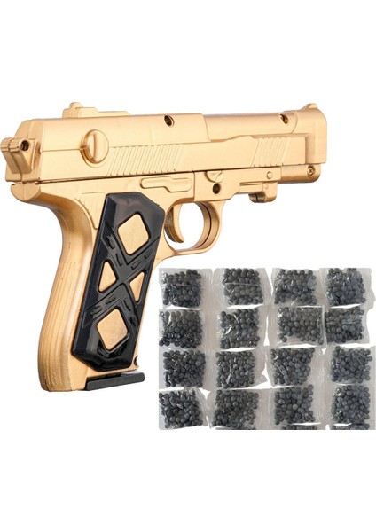 Elite Altın Gümüş Renk 20X13 Cm. Boncuk Atan Tabanca ve 20 Paket 1200 Adet Gold Boncuklu 1 Adet