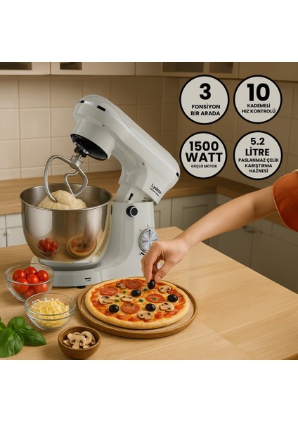 Kitchen Helper PV-4700 1500W-5.2 Litre -10 Kademe Hız Ayarı Stand Mikser Hamur Yoğurma Makinesi Siyah