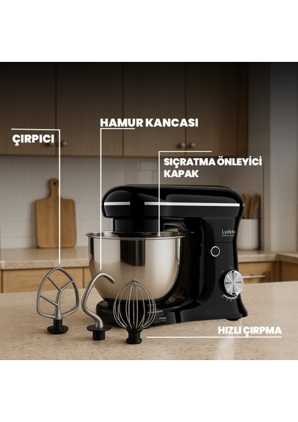 Kitchen Helper PV-4700 1500W-5.2 Litre -10 Kademe Hız Ayarı Stand Mikser Hamur Yoğurma Makinesi Siyah