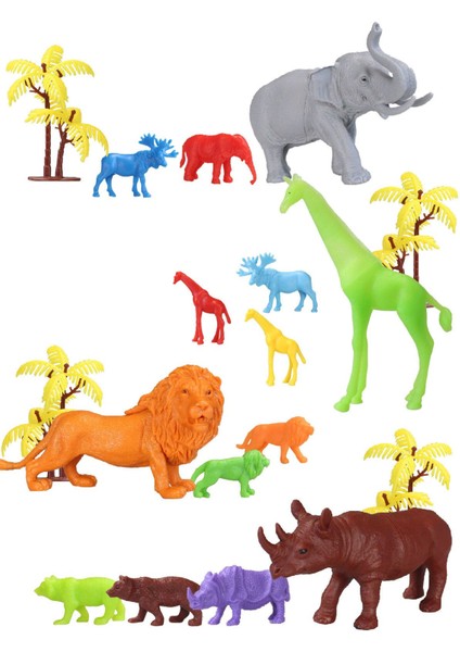 Elite Toy Play 18 Parça Büyük ve Mini Vahşi Safari Hayvanları Seti SKU690-669 1 Adet