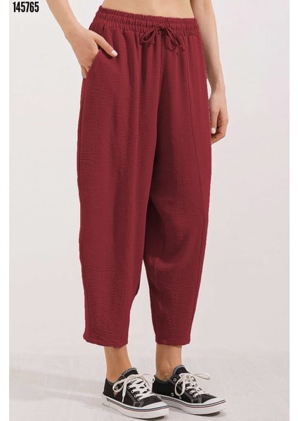 6591 Dokuma Şalvar Pantolon - Bordo