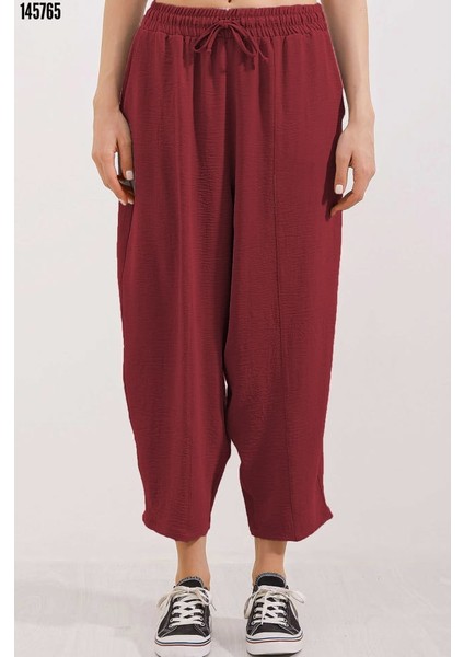 6591 Dokuma Şalvar Pantolon - Bordo