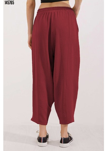 6591 Dokuma Şalvar Pantolon - Bordo