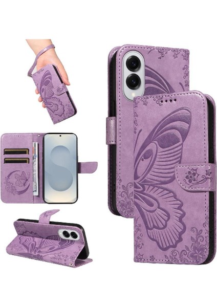 Samsung Galaxy S25 Kenar Yüksek Kaliteli Deri Kabartmalı El Için Flip Case (Yurt Dışından)
