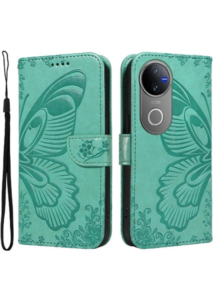 Vıvo V50 5g Kabartmalı Kelebek Ayrılabilir El Kayışı Ile Flip Case (Yurt Dışından)