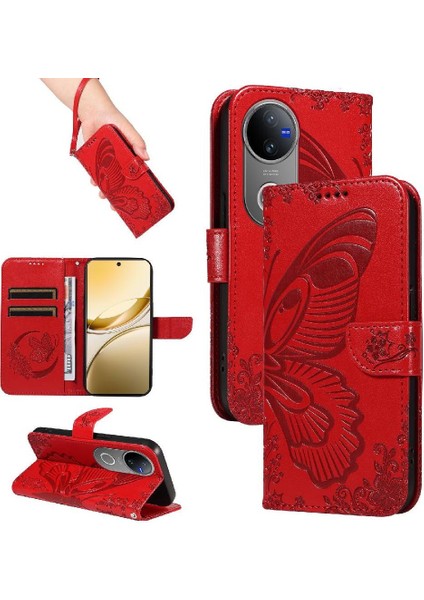 Vıvo V50 5g Kabartmalı Kelebek Ayrılabilir El Kayışı Ile Flip Case (Yurt Dışından)