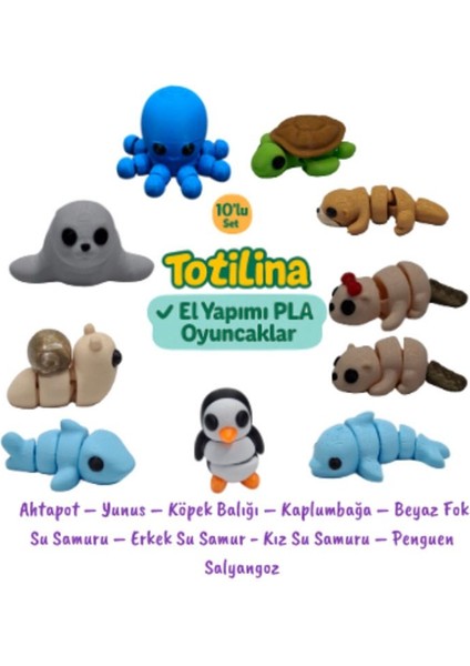 Elite 10LU Set Ahtapot – Yunus – Köpek Balığı – Kaplumbağa – Beyaz Foksu Samuru – Penguen Salyangoz 1 Adet