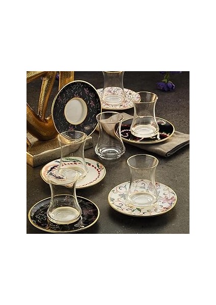 Sandro Moreno 1453 Desen Yağmuru Gold 12 Parça Altı Kişilik Çay Seti 110 ml