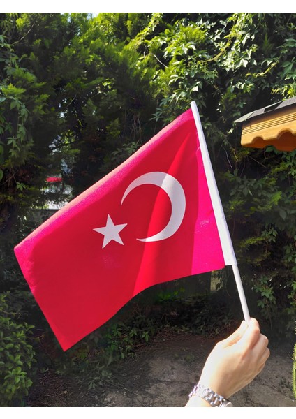 30x45 cm Sopalı Miting Türk Bayrağı – 80 g/m² | Raşel Kumaş, Pigment Baskı, Dış Mekan Uyumlu, Ekonomik ve Dayanıklı